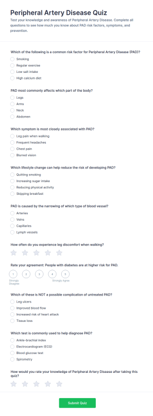 Peripheral Artery Disease Quiz Form Template