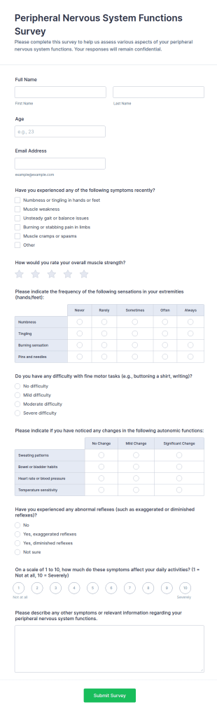 Peripheral Nervous System Functions Survey Form Template