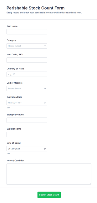 Perishable Stock Count Form Template