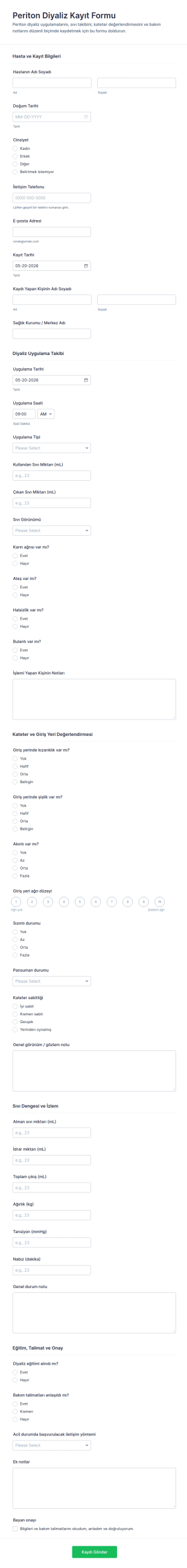 Periton Diyalizi Kayıt Form Şablonu