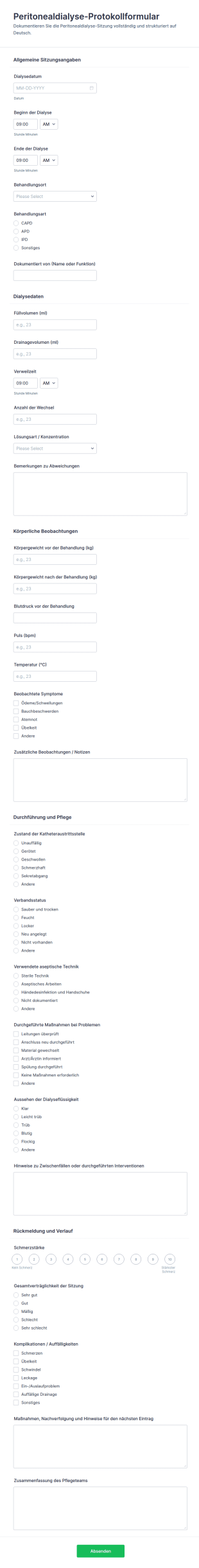Peritoneale Dialyse Dokumentationsformular