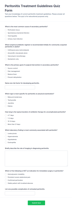 Peritonitis Treatment Guidelines Quiz Form Template