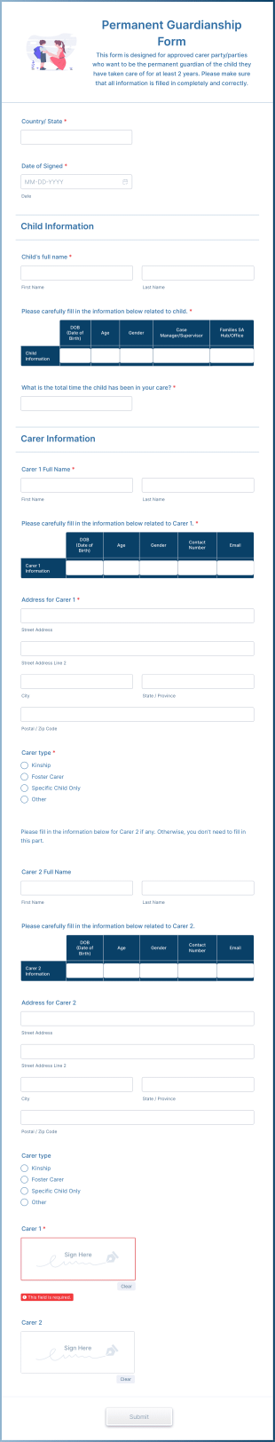 Permanent Guardianship Form Template