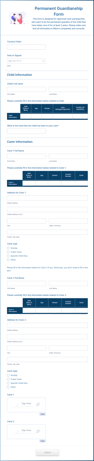 Permanent Guardianship Form Template