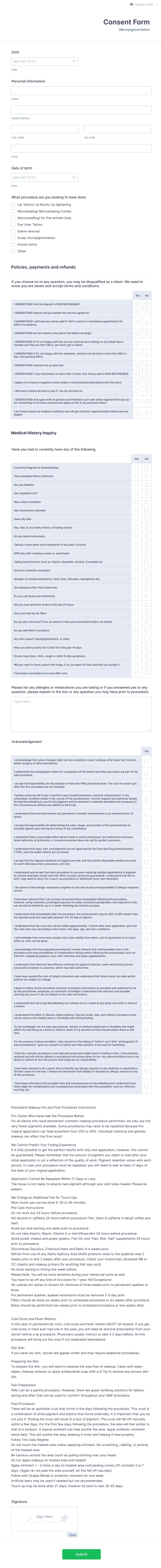 Permanent Make Up Consent Form Template