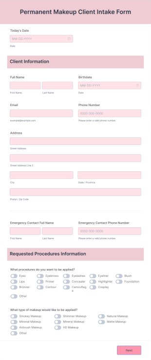 Permanent Makeup Client Intake Form Template