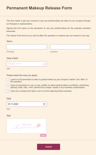 Permanent Makeup Release Form Template