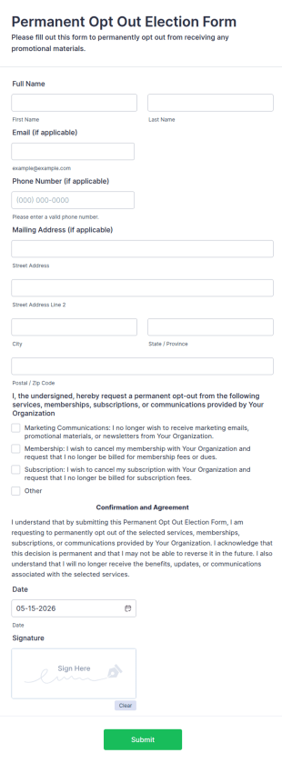 Permanent Opt Out Election Form Template