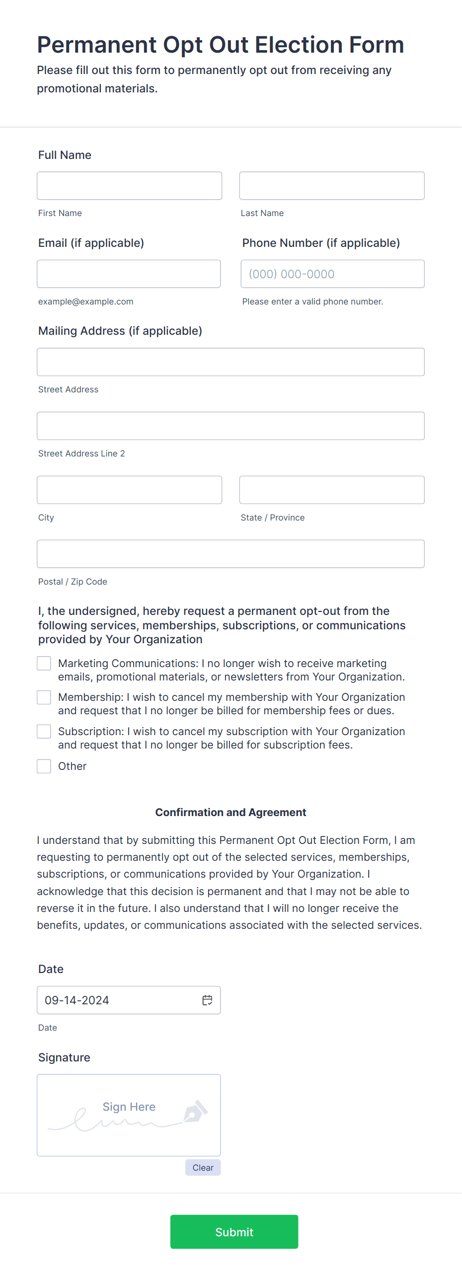 Permanent Opt Out Election Form Template | Jotform