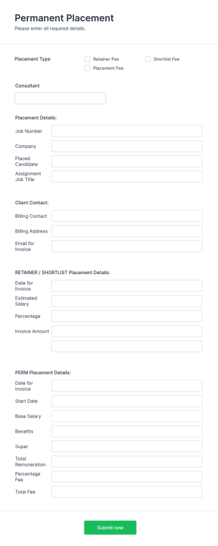 Permanent Placement Form Template