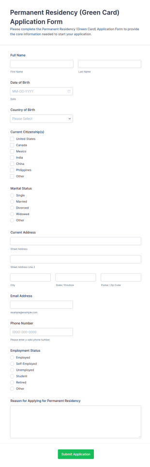 Permanent Residency Application Form Template