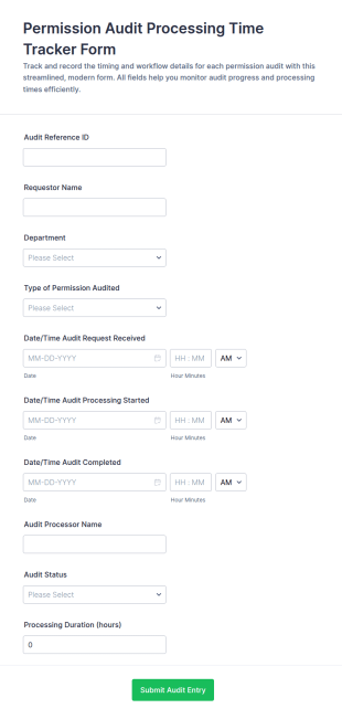 Permission Audit Processing Time Tracker Form Template