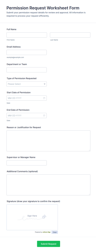 Permission Request Worksheet Form Template