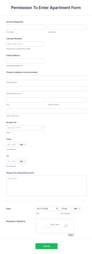 Permission To Enter Apartment Form Template