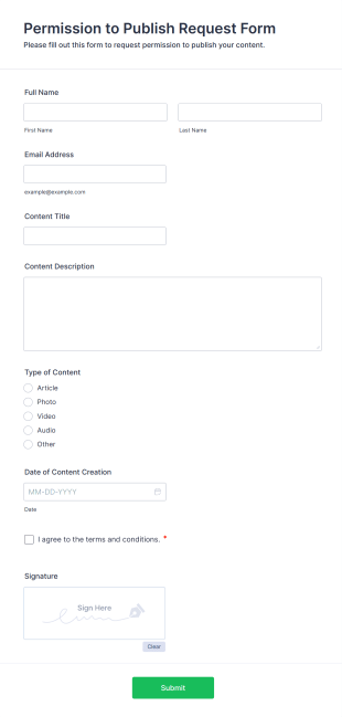 Permission To Publish Request Form Template