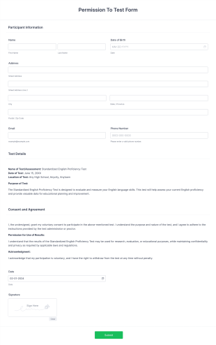 Permission To Test Form Template