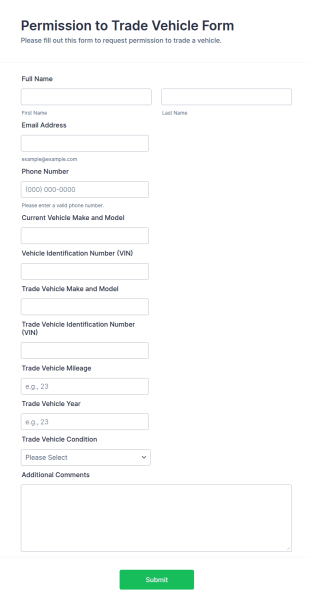 Permission To Trade Vehicle Form Template