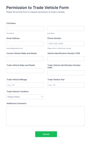 Permission To Trade Vehicle Form Template