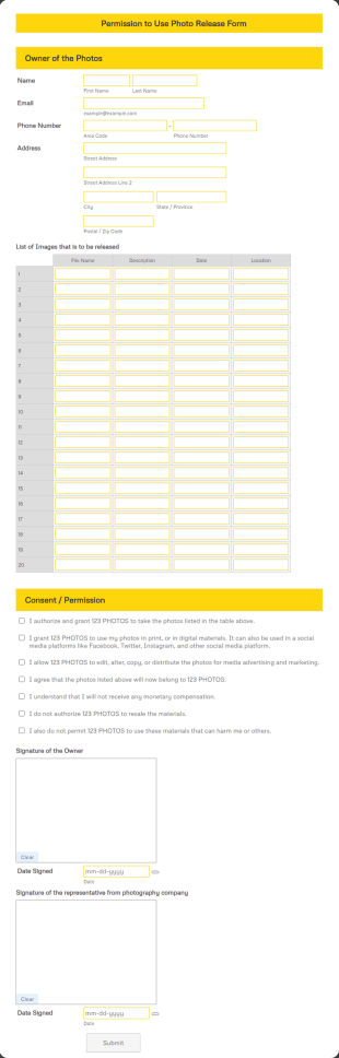 Permission To Use Photo Release Form Template