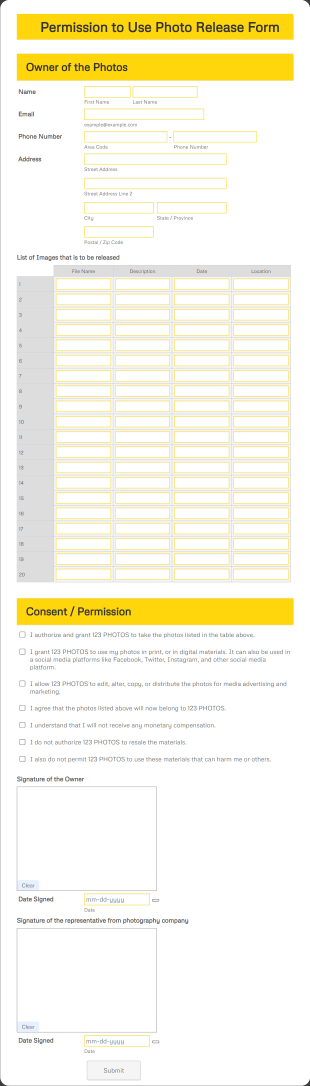 Permission To Use Photo Release Form Template