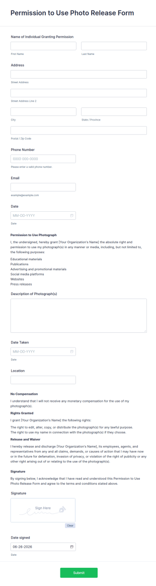 Permission To Use Photo Release Form Template
