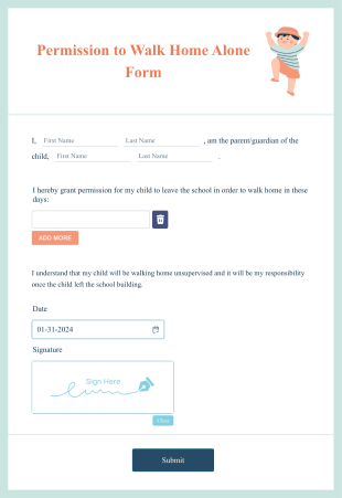 Permission To Walk Home Alone Form Template