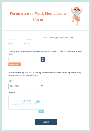 Permission To Walk Home Alone Form Template