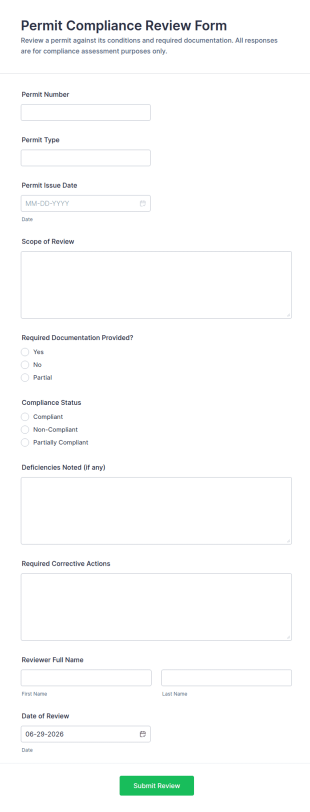 Permit Compliance Review Form Template