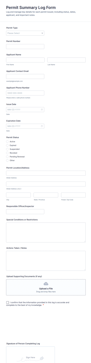 Permit Summary Log Form Template