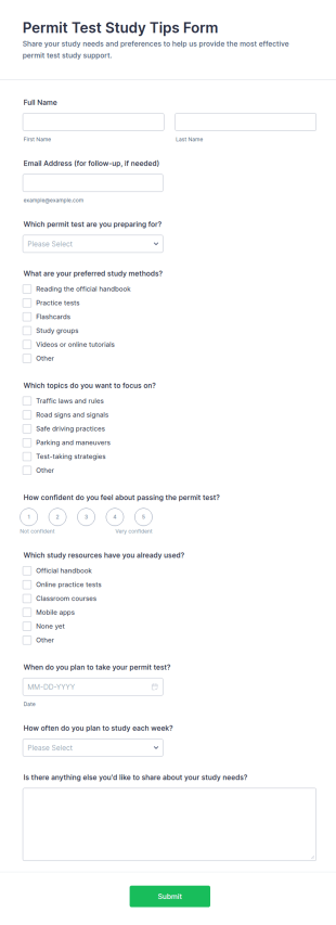 Permit Test Study Tips Form Template