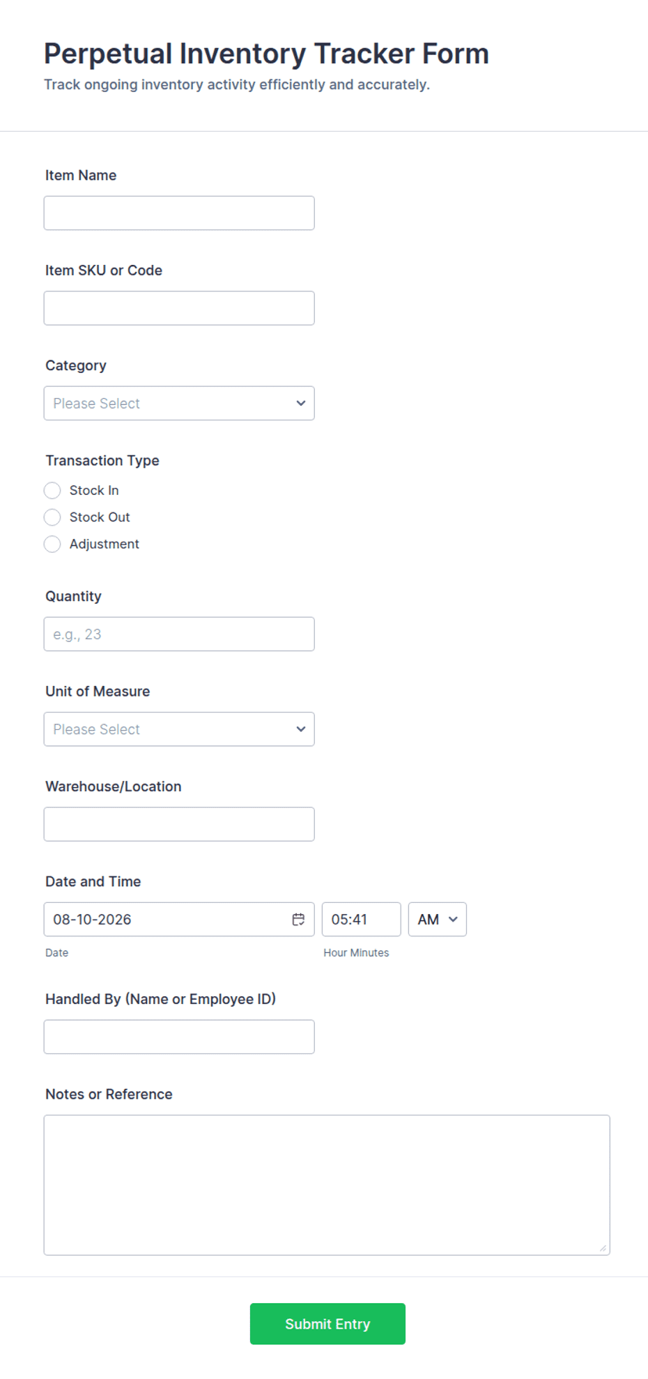 Perpetual Inventory Tracker Form Template | Jotform