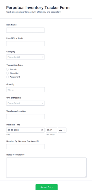 Perpetual Inventory Tracker Form Template