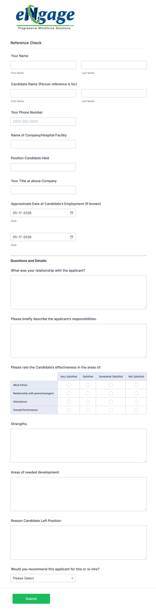 Employee Reference Check Form Template