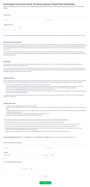 Persetujuan Informasi Covid 19 Untuk Layanan Terapi Fisik Tatap Muka Form Template