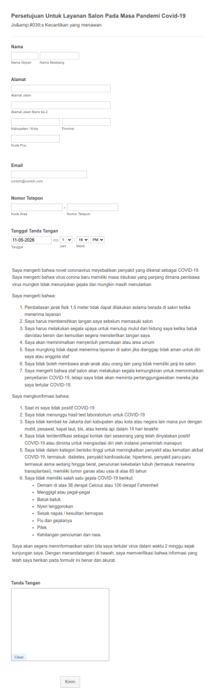 Persetujuan Klien Untuk Layanan Salon Pada Masa Pandemi Covid 19