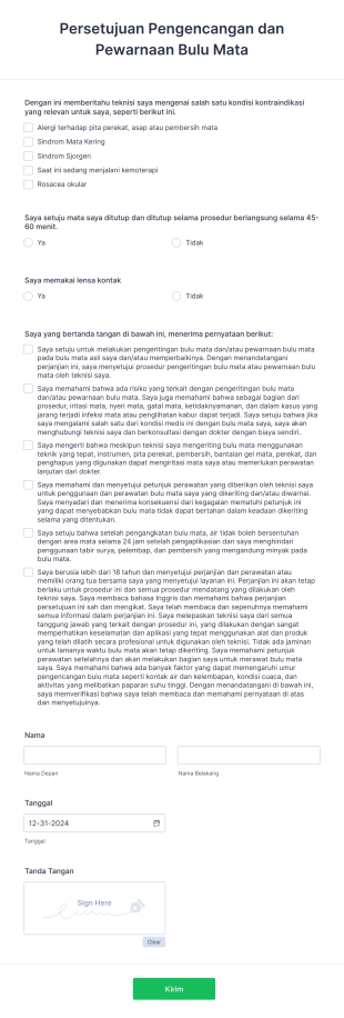 Persetujuan Pengencangan Dan Pewarnaan Bulu Mata Form Template