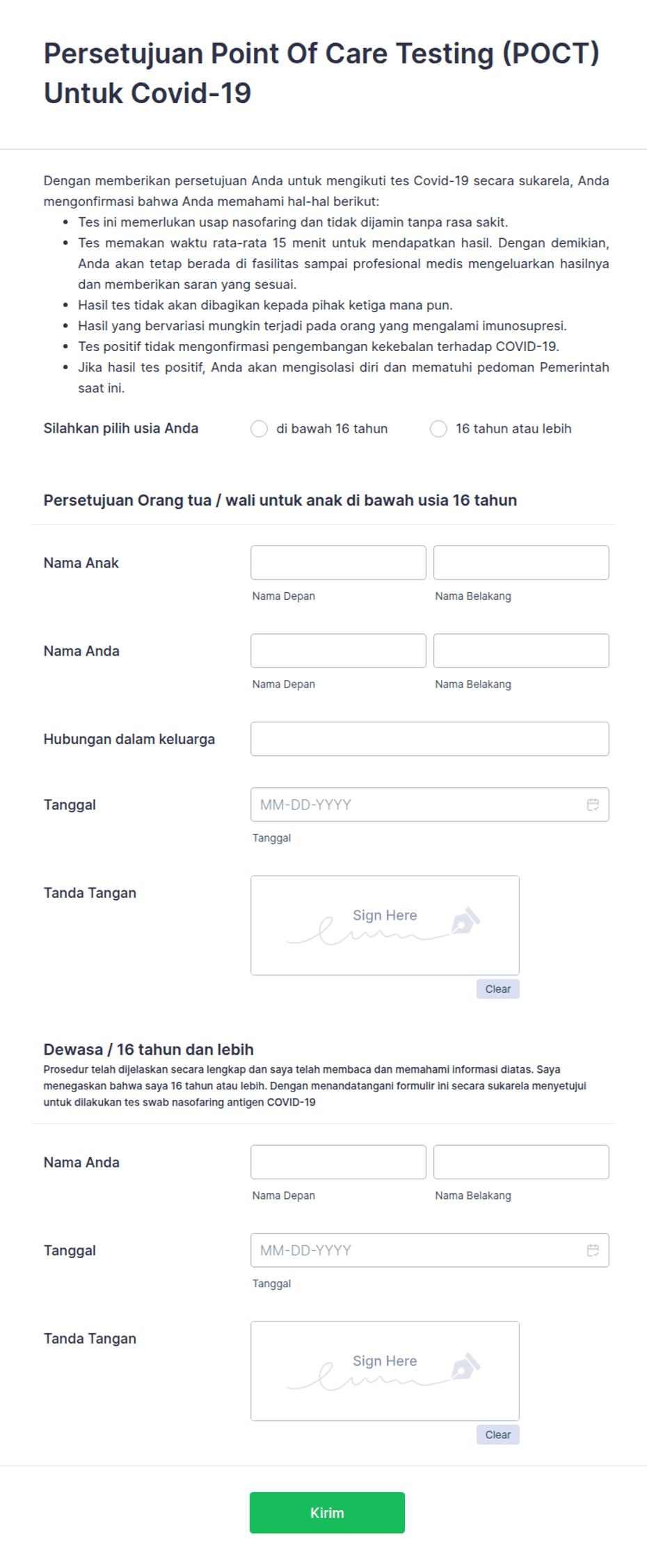 Poc Testing Form.pdf Persetujuan Point Of Care Testing (POCT) Untuk Covid-19 Template ...
