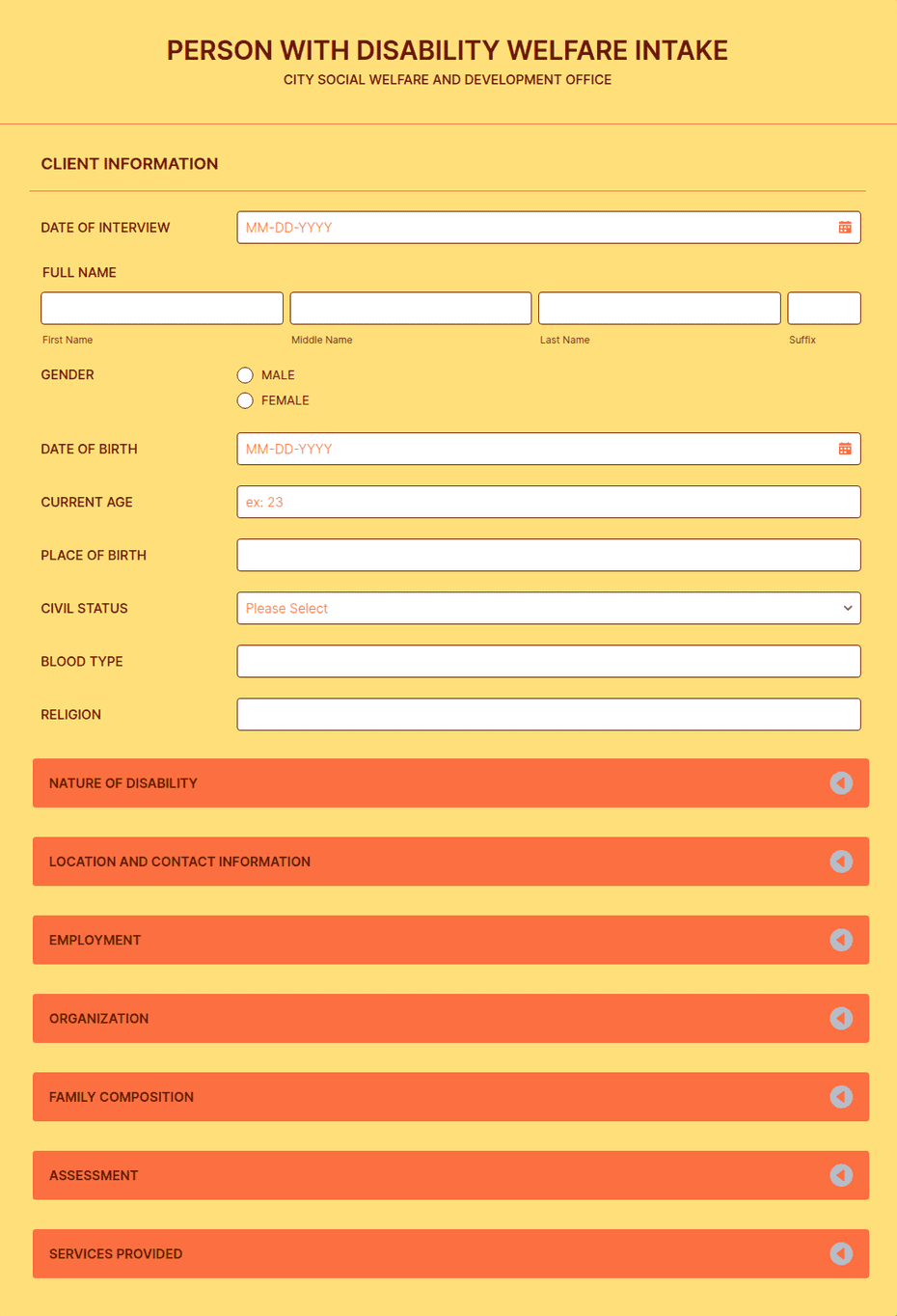Person With Disability Welfare Intake | Jotform