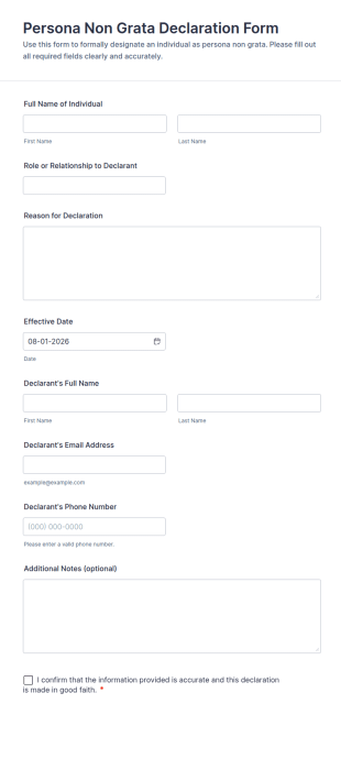Persona Non Grata Declaration Form Template