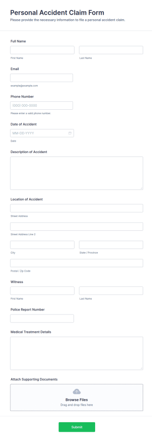 Personal Accident Claim Form Template