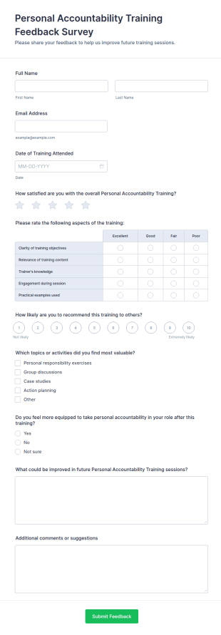 Personal Accountability Training Feedback Survey Form Template