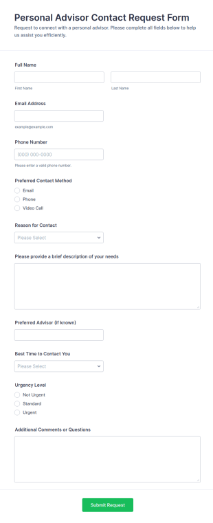Personal Advisor Contact Request Form Template