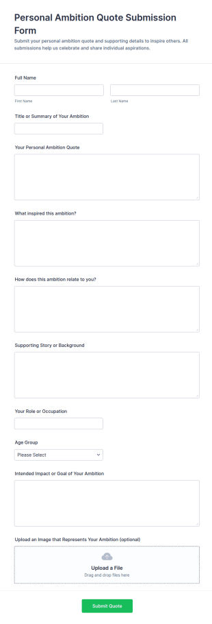 Personal Ambition Quote Submission Form Template