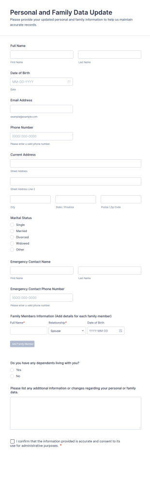 Personal And Family Data Update Form Template