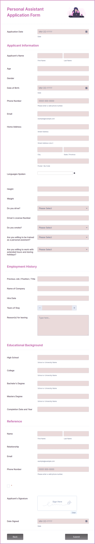 Personal Assistant Application Form Template