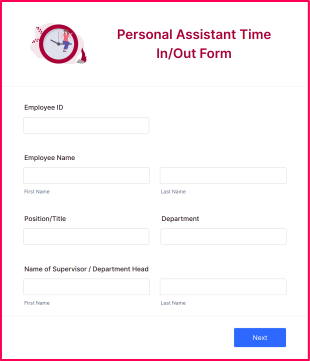 Personal Assistant Time InOut Form Template