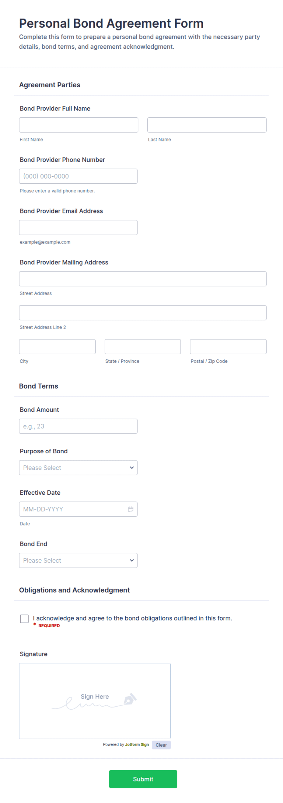 Rmv Forms.pdf Personal Bond Agreement Form Template | Jotform