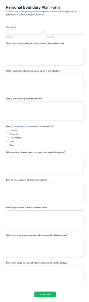 Personal Boundary Plan Form Template