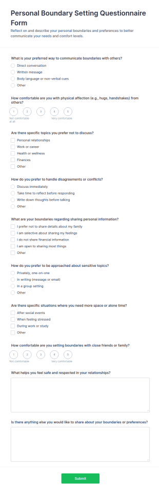Personal Boundary Setting Questionnaire Form Template
