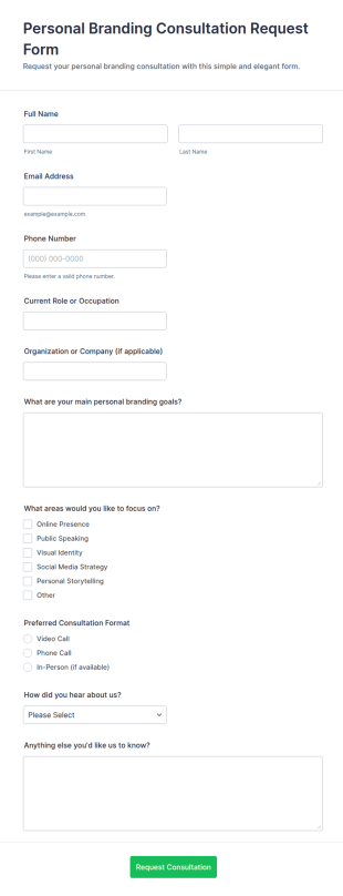 Personal Branding Consultation Request Form Template